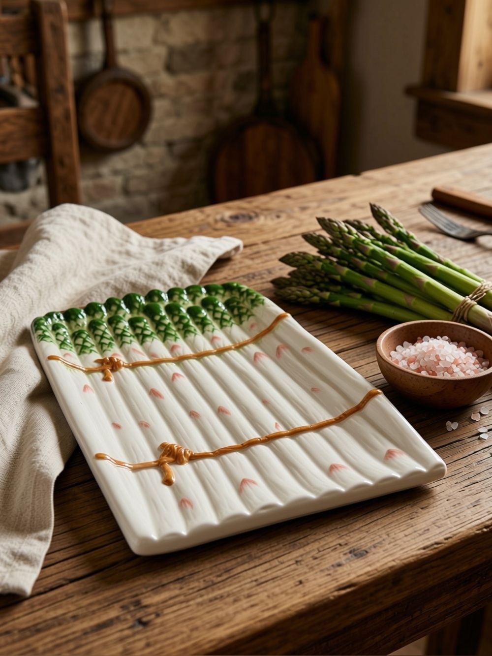 Vintage Ceramic Asparagus Platter in Green and White 12X8”